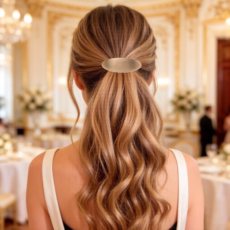 Oval Hair Barrette, Gold, 1 Pack