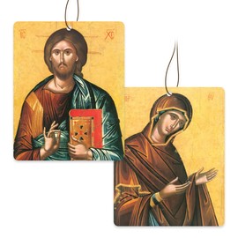 Aroma of Christ, Catholic Hanging Car Air Fresheners (3 Pack), Ocean Scent, Jesus The King & Virgin Mary Icons, Religious, Christian Auto Mirror Accessory, Odor Eliminator, For, Home, Car & Closet