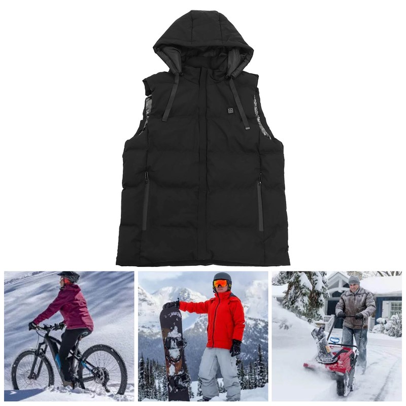 Heated Hooded Vest Fast Warmer Up Jacket 7 Areas Carbon