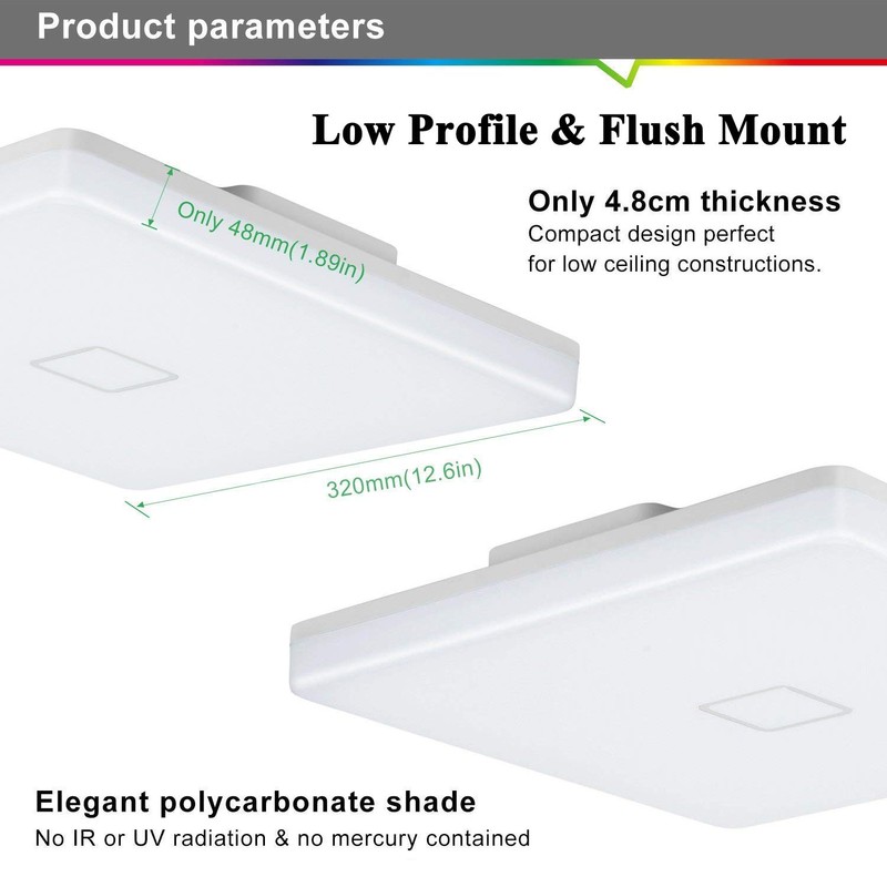 Airand 5000K LED Ceiling Light Flush Mount 24W 12.6in Square