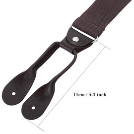 Mens Button End Elastic Suspenders - Adjustable Y shape Formal Suspender (Coffee)