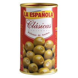 La Espanola. Clasicas Green Olives stuffed with Anchovies. 350g (12,35oz). Pack of 3