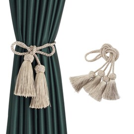 BEL AVENIR 2 Pack Curtain Handmade Tiebacks Curtain Decorative Holdbacks with Tassel (Beige)