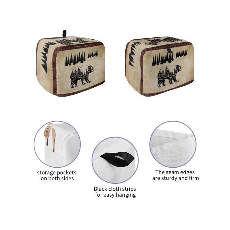 Toaster Covers 4 Slice Slot Vintage Black Bear Pine Tree