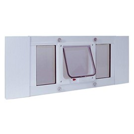 Ideal Pet Products Aluminum Sash Window Pet Door, Adjustable to Fit Window Widths from 33" to 38", Cat Flap 6-1/4” x 6-1/4” Flap Size