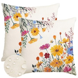 RABUSOFA Spring Summer Pillow Covers Waterproof 18x18 Inch Yellow Outdoor Decor Decorative Pillows for Couch Yellow Flower Daisy Floral Farmhouse Pillowcase for Patio Balcony Sofa Set of 2