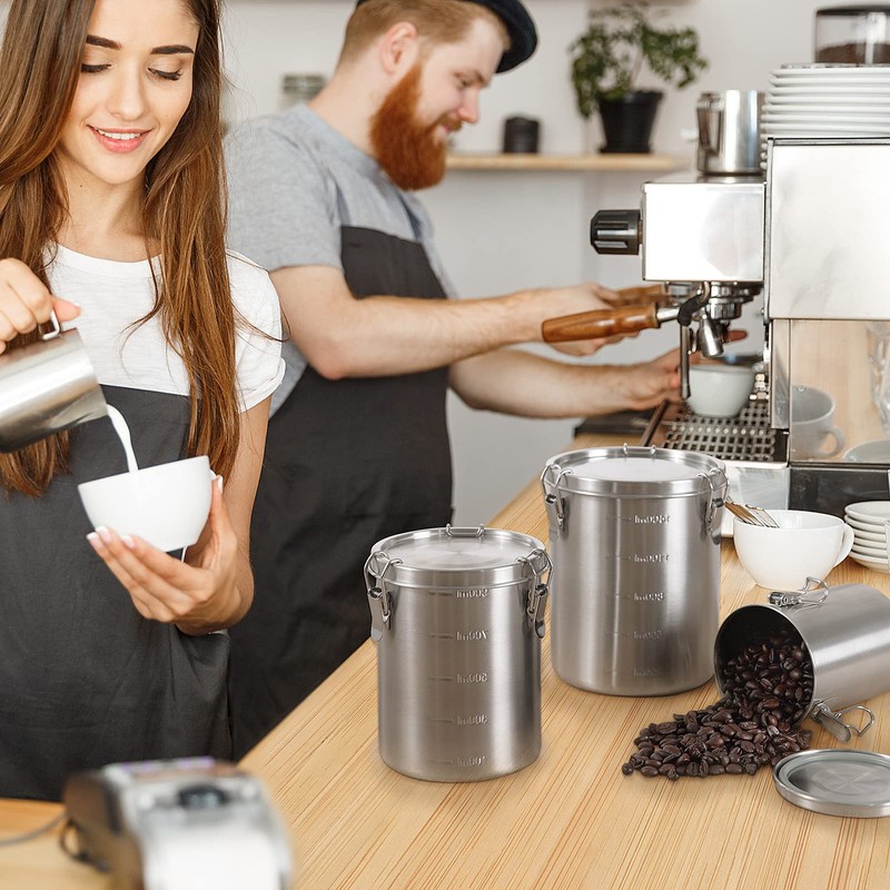 Tanjiae Stainless Steel Coffee Canister | 100% Airtight Metal Food