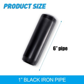 1"x6" Black Painted Iron Pipe, Home TZH 10 Pack Threaded Black Iron Pipe Nipple for DIY Project/Furniture/Shelving Decoration (10, 6")