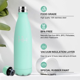 Stainless Steel Water Bottle, 500 ml, Thermos Flask, Double-Walled, BPA-Free, Insulated Flask, Leak-Proof for Sports, Bike, Office, Outdoor, Travel, School, Sports, Running, Fitness,
