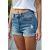 HOCAIES Women's Juniors Mid Rise Jean Shorts Folded Hem Denim