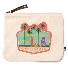 Lantern Press Hollywood Beach, California, Tall Palms Beach Scene, 100% Cotton Zipper Pouch, Travel Accessory, Go Bag