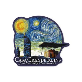 Die Cut Sticker Casa Grande Ruins National Monument, Arizona, Starry Night, Contour Vinyl Sticker 1 to 3 inches (Waterproof Decal for Cars, Water Bottles, Laptops, Coolers), Small