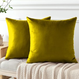 My home store Velvet Cushion Covers 45 x 45 cm- Premium Decorative Throw Pillowcases - Pack of 2 Gold Cushion Covers for Sofa Living room with Invisible Zipper, 18 x 18 Inches