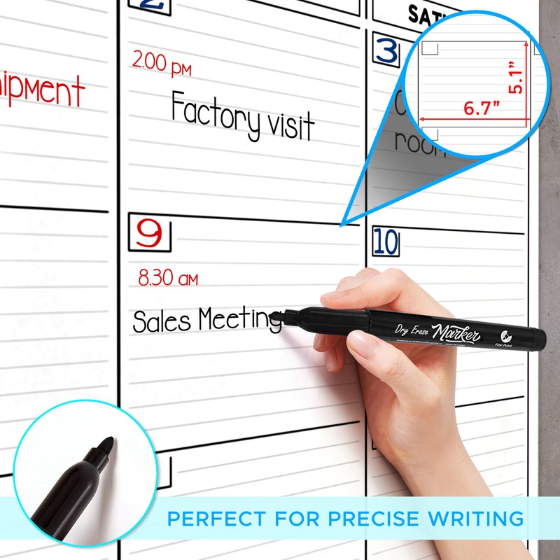Large 36"x48" White Board Calendar Blank Dry Erase Calendar for