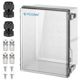 TICONN Outdoor Electrical Box Waterproof, Junction Box IP67 ABS Plastic Enclosure with Hinged Cover with Mounting Plate, Wall Brackets, Cable Glands (Clear, 17.7"x13.8"x7.9")