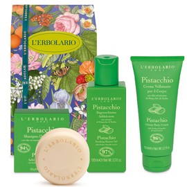 L'Erbolario Pistachio Trio Gift Box - In Original Packaging - 1 Bubble Bath 100ml + 1 Velvet Body Cream 100ml + 1 Solid Shampoo 60g