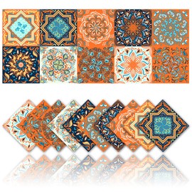 Cendray Pack of 20 Tile Stickers Wall Decoration for Bathroom Kitchen Wall Stickers Waterproof PVC Decoration - Stickers Orange Boho 2D Peel and Stick (15 x 15 cm)