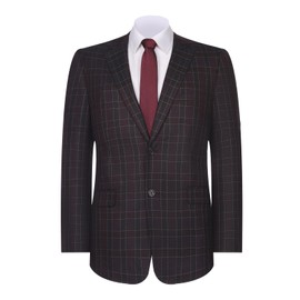 Teemlanny Men's Sport Coat Blazer Classic Fit Notch Lapel 2 Button Plaid Business Suit Jacket Burgundy