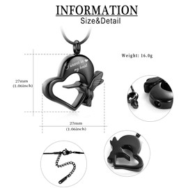 Hummingbird Urn Necklace for Ashes Heart Cremation Jewelry Keepsake Memorial Jewelry Funeral Ashes Holder Forever in My Heart