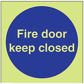 V Safety Glow In The Dark Fire Door Keep Closed Sign - 100mm x 100mm - Rigid Plastic