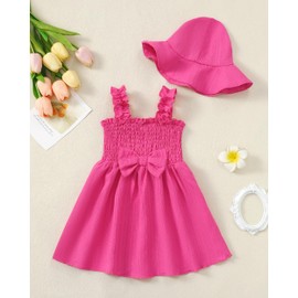 Baby Girl Dresses 6-12 Months Summer Girl Clothes Rose Red Sundress Toddler Dress Casual Infant Ruffle Sleeveless Flower Princess Birthday Party Dress Baby Cute Boho Beach Outfit Gifts