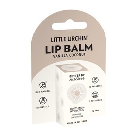 LITTLE URCHIN 100% Natural Lip Balm Vanilla Coconut 4g – Lip Care with Beeswax, Coconut Oil, Shea Butter & Vitamin E – Ultra-Hydrating & Nourishing Lip Moisturiser | Made in Australia