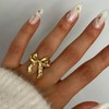 Elegant Gold Bow Ring, Adjustable Cuff Style, 3D Ribbon Design