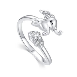 Elephant Ring, Silver, Animal Ring, 925 Sterling Silver, Jewellery, Adjustable, Open Animal Ring for Women and Girls, Sterling Silver