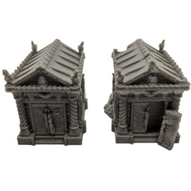 Pair of Mausoleum Grave Cemetery Tombs | 28mm 1/56 Scale Miniature | RPG Tabletop Figure Landscape Modelling Wargaming Fantasy Diorama Wargames Model Scenery Terrain Scatter Roleplaying Paintable