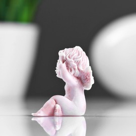 Peekaboo Cherub Figurine 1.6 Inch - Pink Marble Chips Angel Statue for Home Decor, Ideal for Easter & Christmas