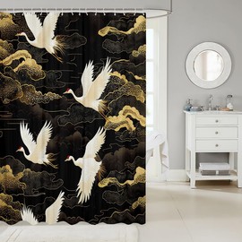 Feelyou Kids Japanese Crane Shower Curtain 72"x72" Traditional Retro Theme Bath Curtain for Boys Girls Cute Bird Cloud Bathroom Shower Curtain Set Kids Bathroom Accessories