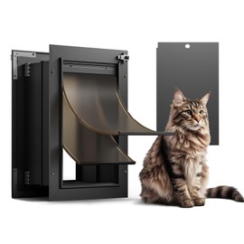 Cat Door for Wall, All Aluminum Doggy Doggie Pet Door Small Dog Door, With Closing Panel, 2 Magnetic Flaps Energy Efficient, Wide Telescoping Tunnel for Interior & Exterior Wall, Pets Up to 22Lb Black