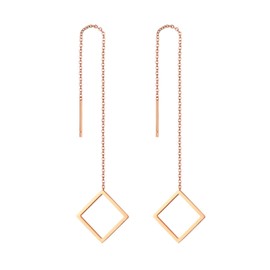 Flongo Women's Chopsticks Pull-Through Earrings, Long Tassel Threader Earrings, with Pendant, Silver, Gold, Rose Gold, Stainless Steel