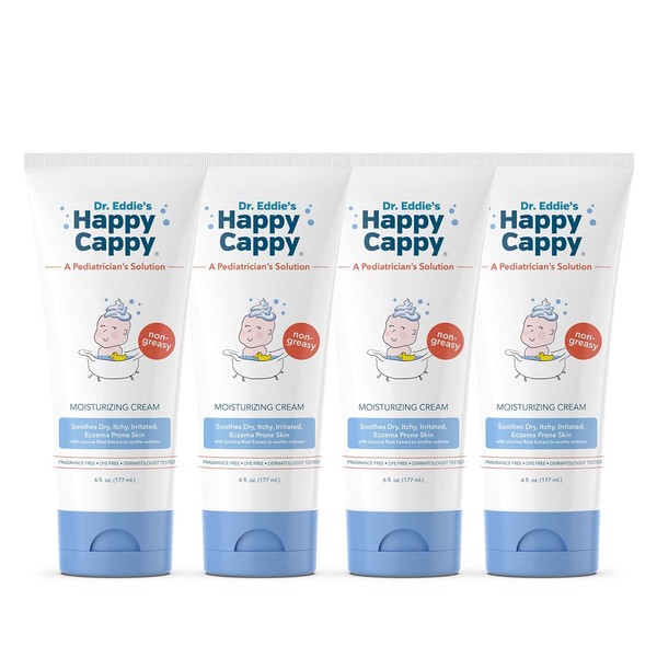 Happy Cappy Dr. Eddie's Pediatrician-Formulated Moisturizing Baby Lotion - Gentle, Paraben Free, Hypoallergenic, Sulfate Free - Soothes Dry Skin, Eczema and Reduces Redness, 6 oz each, 4-Pack