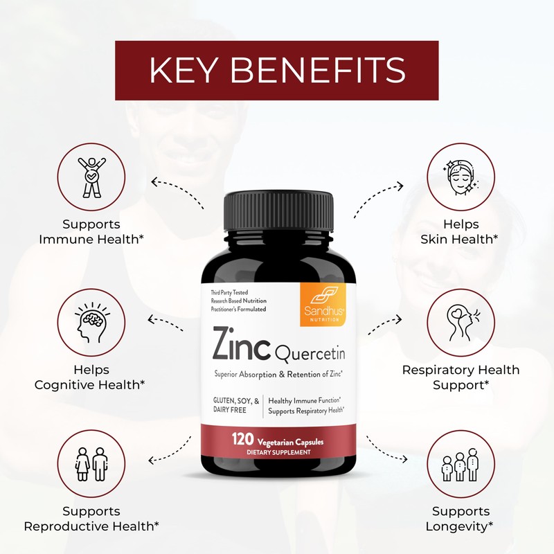 Sandhu's Zinc Quercetin 120 Vegetarian Capsules (Pack of 1) |