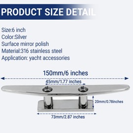 Boat Cleat Stainless Steel Marine Cleat 6 inch Dock Cleat Boat Rope Tie Cleat Marine Deck Cleat 2 Pack