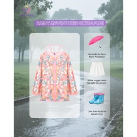 WELAKEN Girls Sequin Raincoat Waterproof Reusable Hooded Outwear Rain Jacket with Lining,rainbow,4T