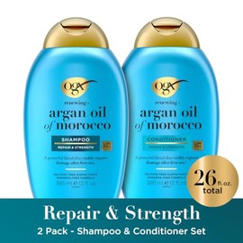 OGX Renewing + Argan Oil of Morocco - Juego de champú y acondicionador reparador de daños que ayuda a fortalecer y reparar el cabello seco y dañado, s