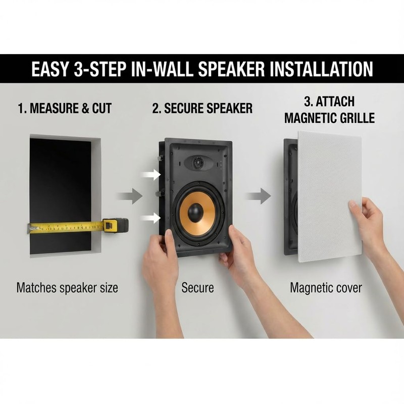Herdio 8 Inch 2-Way in-Wall Speaker for Left/Right Main Channel