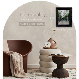 Kiera Grace Georgia Classic & Traditional Decorative Plastic Wall & Tabletop Picture Frame for Home, Room, & Office, 9.75" W x 11.75" H x 1" D to Display 8" x 10" Photos, Black