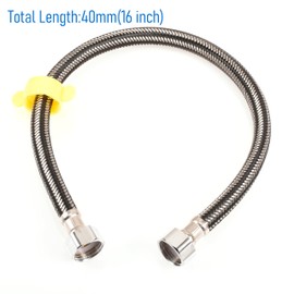 Skweawert 16 In Faucet Supply Lines, 1/2 x 1/2 Female Faucet Connector, Black Braided Stainless Steel Faucet Hose for Kitchen Sink Toilet（2Pack)