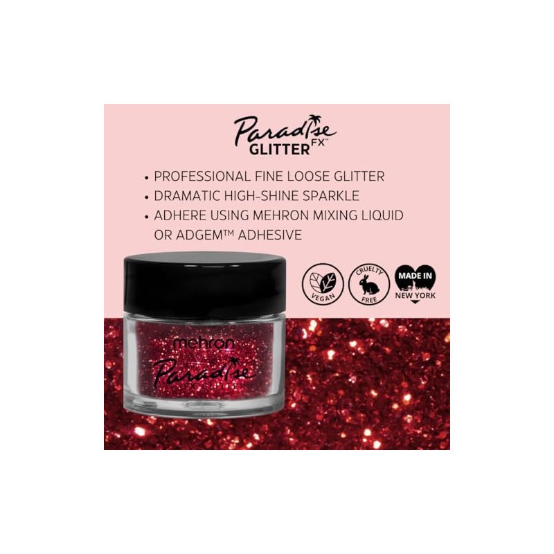 Mehron Makeup Paradise AQ Glitter Face and Body Paint, RED