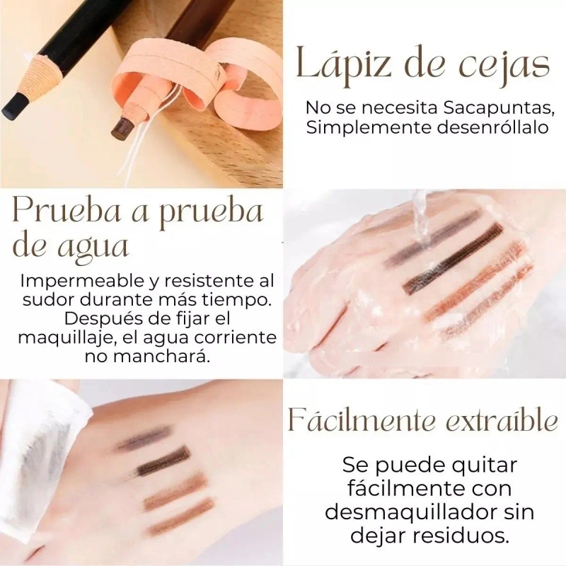 Lápiz Delineador Diseño Cejas + Brocha Doble Punta Kit 3pz