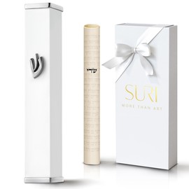 SURI Mezuzah for Door with Non Kosher Scroll | Nirosta Self-Stick Case Kit | Modern Jewish Mezuzah with Adhesive for Easy Install | Available in 3.8" & 5.5" Sizes | Israel Judaica Gift
