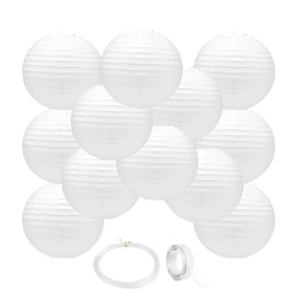 12Pcs White Paper Lanterns,10 Inch Chinese/Japanese Paper Lanterns Decorations with Tape and String,White Hanging Round Paper Lantern for Birthday,Wedding,Christmas Party,New Year(White 10Inch)