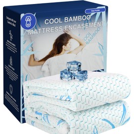 Cooling Bamboo Rayon Mattress Protector with Zipper - 100% Waterproof Size Mattress Cover - Soft & Breathable Jacquard Noiseless Mattress Pad Covers - Zippered Mattress Encasement (California King)