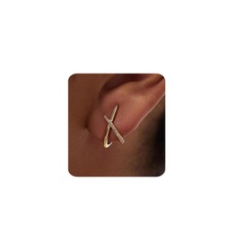 GAUEIOUR Gold Earrings for Women Trendy 14K Gold Plated Cubic Zirconia Diamond Stud Earrings, Women's Minimalist Jewelry Gift Hypoallergenic Earrings (Gold)