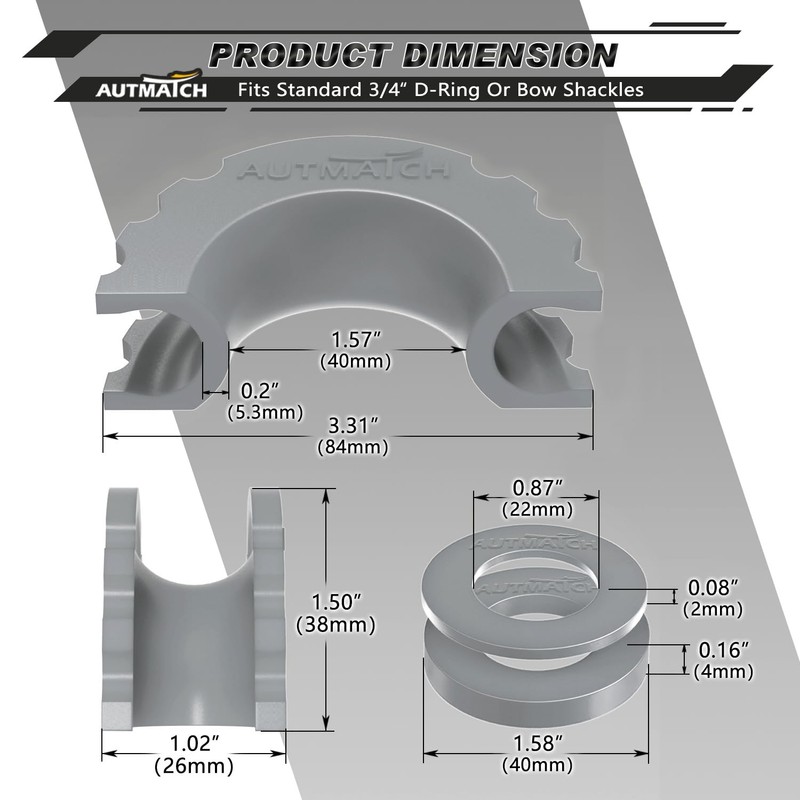 AUTMATCH D Ring Shackle Isolators Washers Kit - 2 Rubber