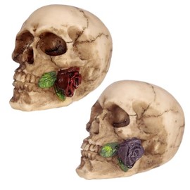 Puckator Skull with Rose in Teeth - Home Decoration - Skull with Rose in the Mouth - Ornaments - Resin - Home Accessories - Living Room Accessories - Human Skeleton - Goth Gifts For Men