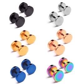 6 Pairs Stud Earrings for Men Women Hypoallergenic Surgical Stainless Steel Round Earrings Punk Style